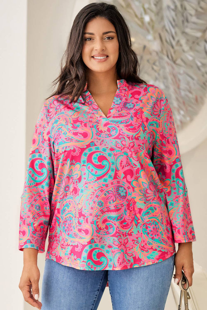 3/4 Length Sleeve Paisley V Neck Plus Size Blouse Women - Premium  from 66DISCO - Just $22! Shop now at Ida Louise Boutique
