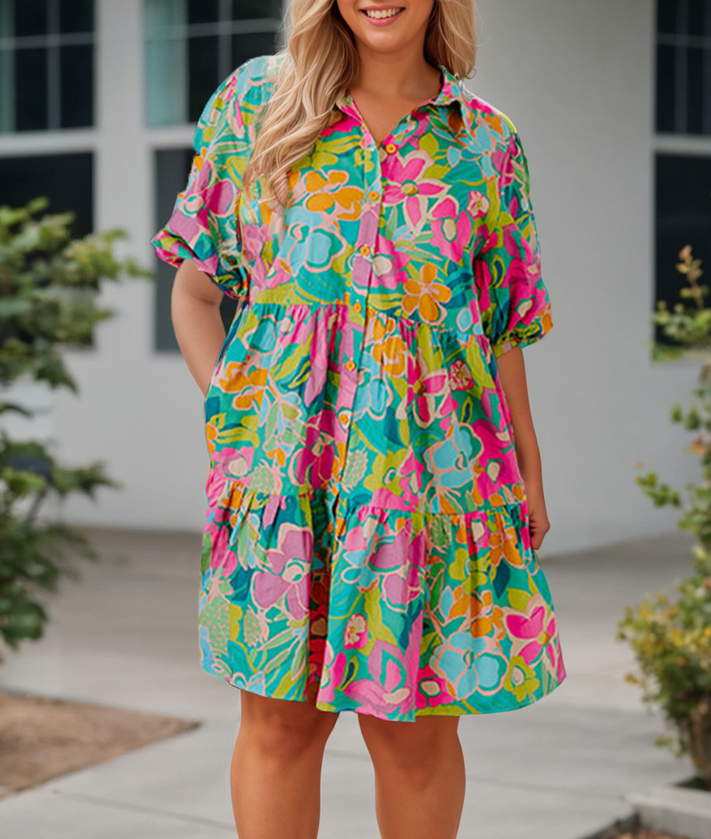 Plus Size Floral Print Puff Sleeve Shirt Dress - Premium  from 66DISCO - Just $44.80! Shop now at Ida Louise Boutique