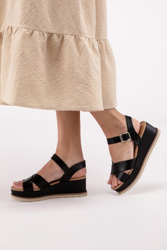 Clever - Cross Strap Wedge Sandals - Premium Sandals from Fortune Dynamic - Just $48! Shop now at Ida Louise Boutique