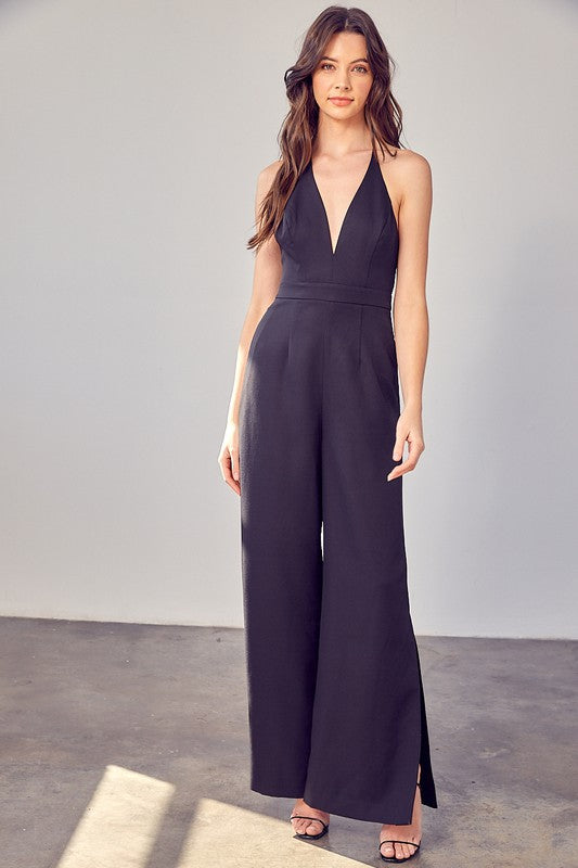 Deep V-Neck Wide Leg Jumpsuit - Premium Jumpsuit from Do + Be Collection - Just $64! Shop now at Ida Louise Boutique