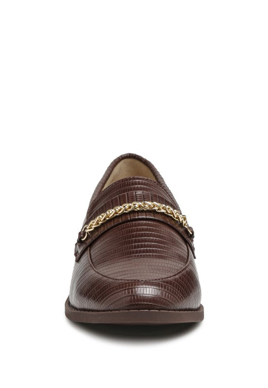 Vouse Low Block Loafers Adorned With Golden Chain - Premium Loafers from Rag Company - Just $62! Shop now at Ida Louise Boutique