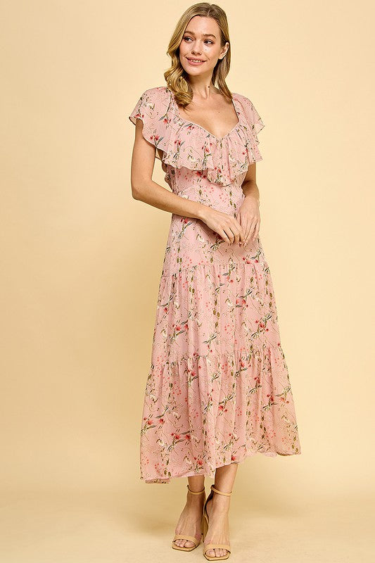 Pink Floral Tiered Midi Dress - Premium Dresses from Ida Louise Boutique - Just $63! Shop now at Ida Louise Boutique