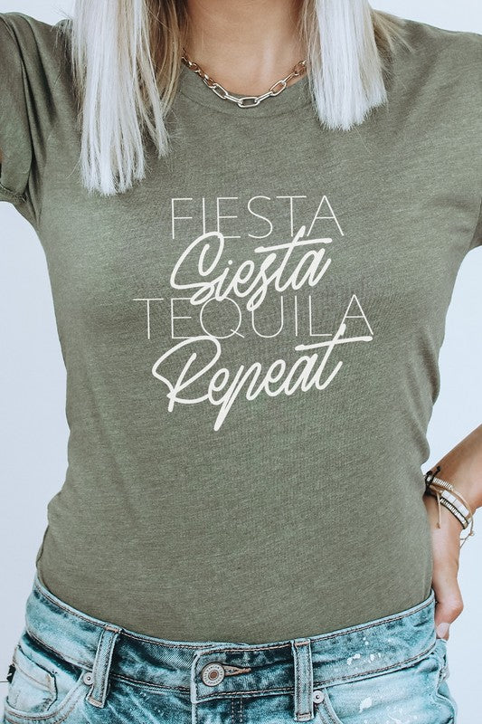 Fiesta Siesta Tequila Repeat Party Graphic Tee - Premium T-Shirt from Kissed Apparel - Just $31! Shop now at Ida Louise Boutique