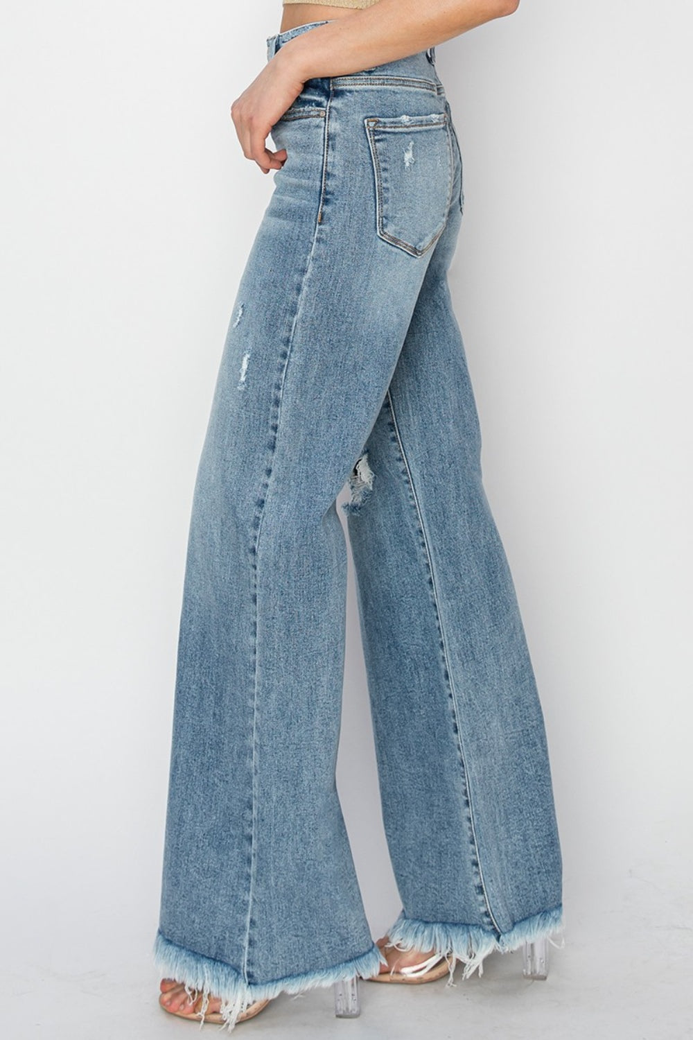 RISEN Mid Rise Button Fly Wide Leg Jeans - Premium Jeans from Trendsi - Just $72! Shop now at Ida Louise Boutique