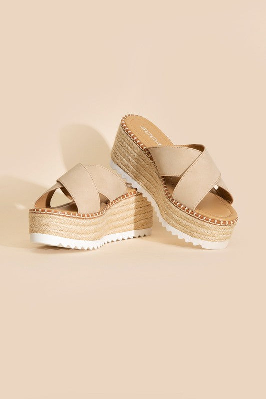 Height-S-Raffia Platform slides - Premium Flats from Fortune Dynamic - Just $48! Shop now at Ida Louise Boutique