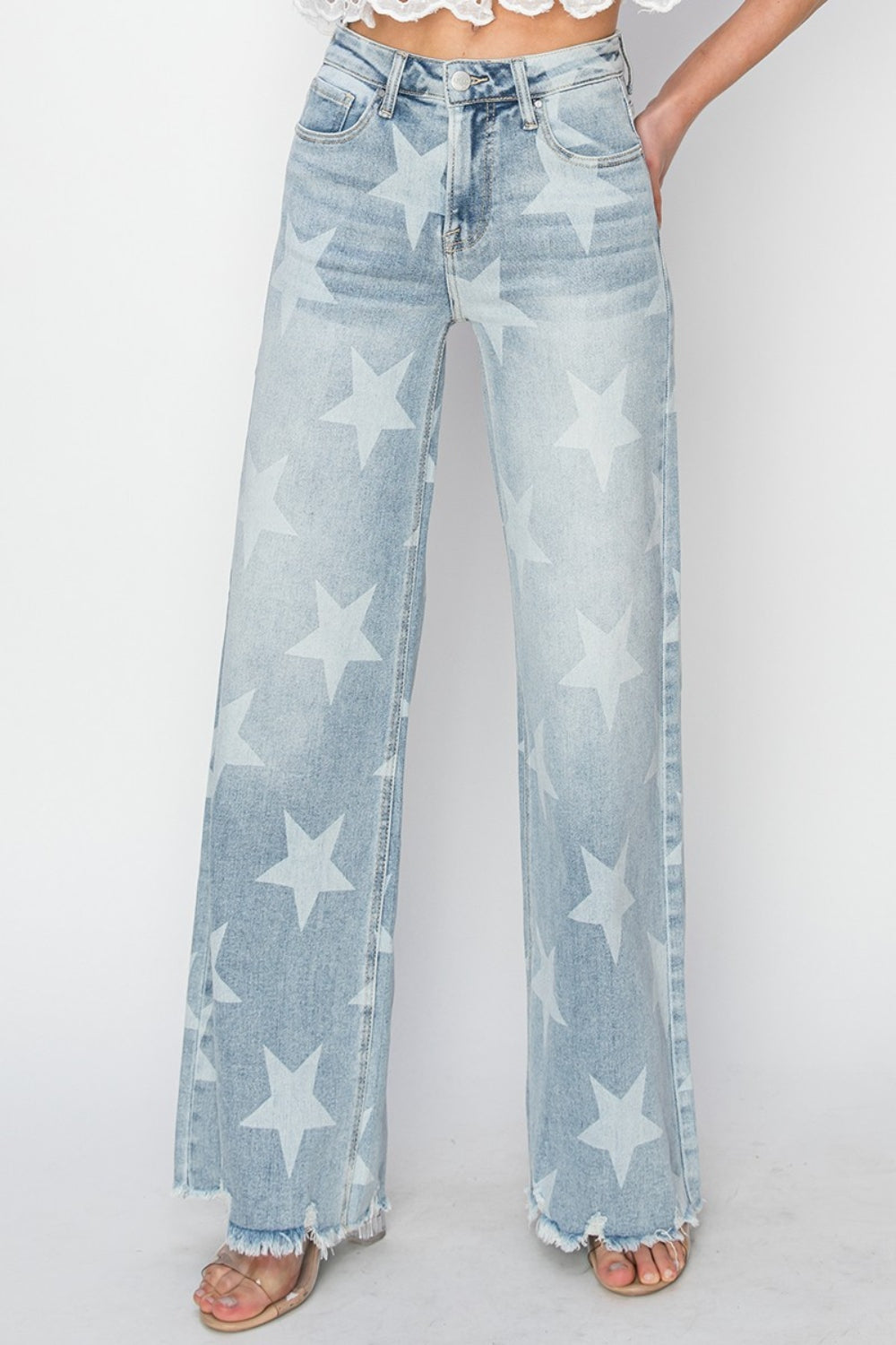 RISEN Full Size Raw Hem Star Wide Leg Jeans - Premium Jeans from Trendsi - Just $70! Shop now at Ida Louise Boutique