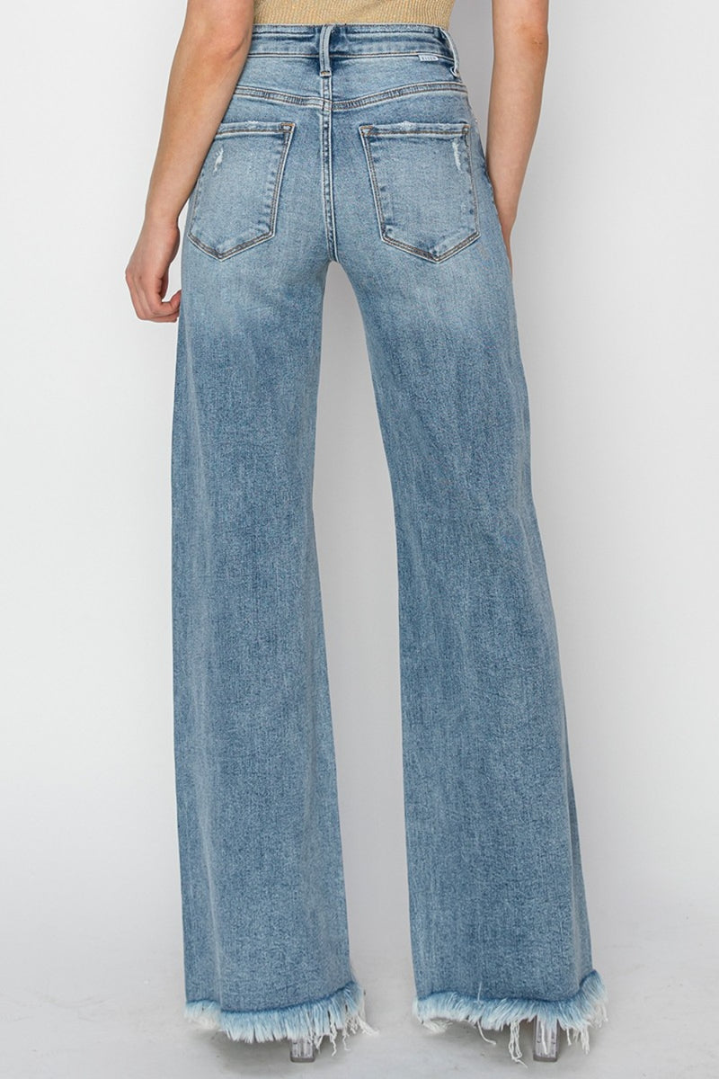 RISEN Mid Rise Button Fly Wide Leg Jeans - Premium Jeans from Trendsi - Just $72! Shop now at Ida Louise Boutique