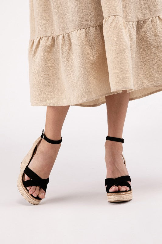 Basset - Criss Cross Ankle Strap Espadrille Platform Wedge Sandals - Premium Sandals from Fortune Dynamic - Just $48! Shop now at Ida Louise Boutique