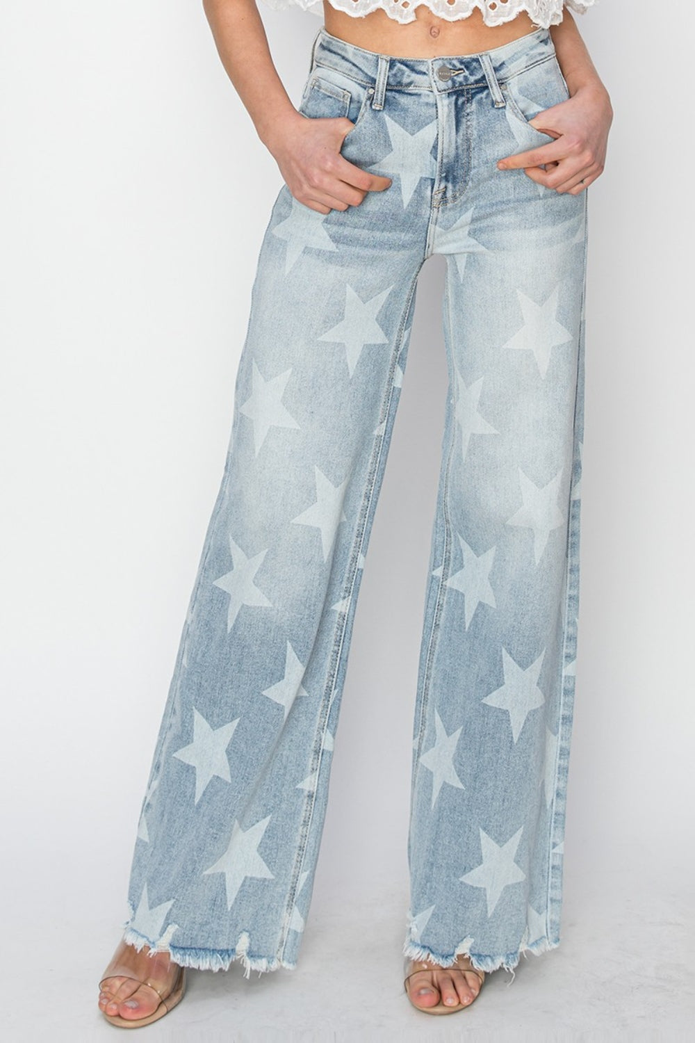 RISEN Full Size Raw Hem Star Wide Leg Jeans - Premium Jeans from Trendsi - Just $70! Shop now at Ida Louise Boutique