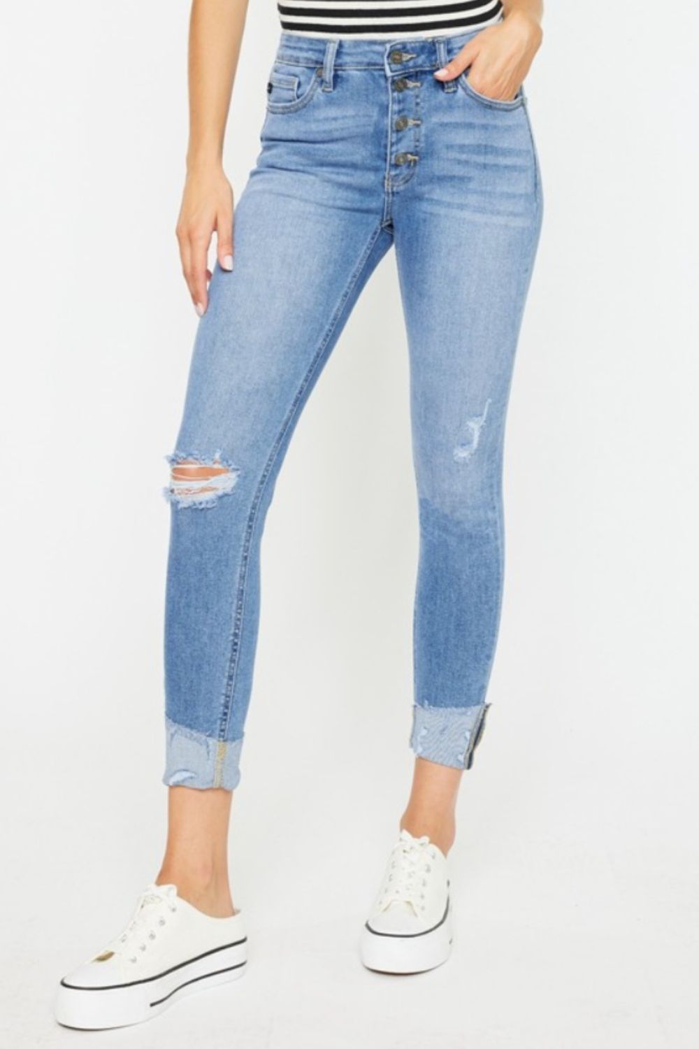 Kancan Distressed Cat's Whiskers Button Fly Jeans - Premium Jeans from Trendsi - Just $69! Shop now at Ida Louise Boutique