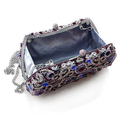 LO2379 - Imitation Rhodium White Metal Clutch with Top Grade Crystal in Multi Color - Premium  from Doba - Just $336.30! Shop now at Ida Louise Boutique