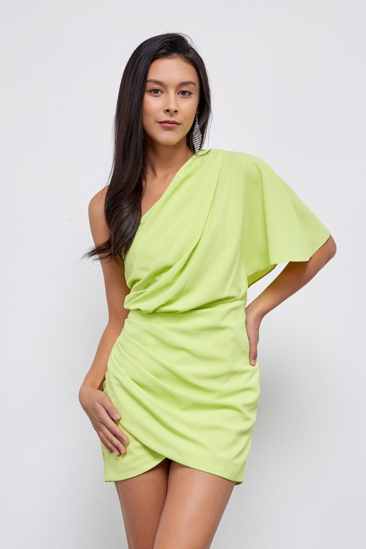 one shoulder lime green dress