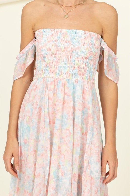 Pastel Florals Smocked Midi Dress - Premium Dresses from HYFVE - Just $52! Shop now at Ida Louise Boutique