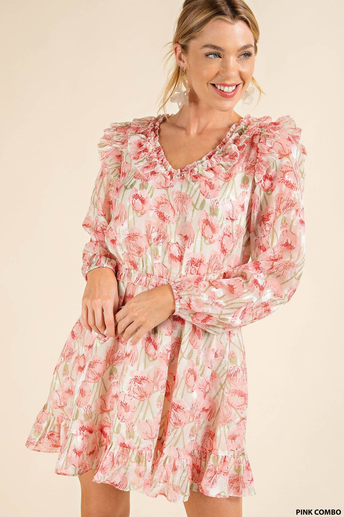 CHIFFON FLOWER PRINTED DRESS - Premium Dresses from Kori - Just $62! Shop now at Ida Louise Boutique