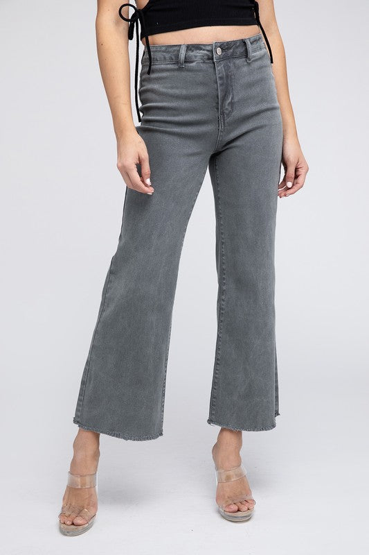 Acid Wash Frayed Cutoff Hem Straight Wide Pants - Premium Jeans from ZENANA - Just $68! Shop now at Ida Louise Boutique