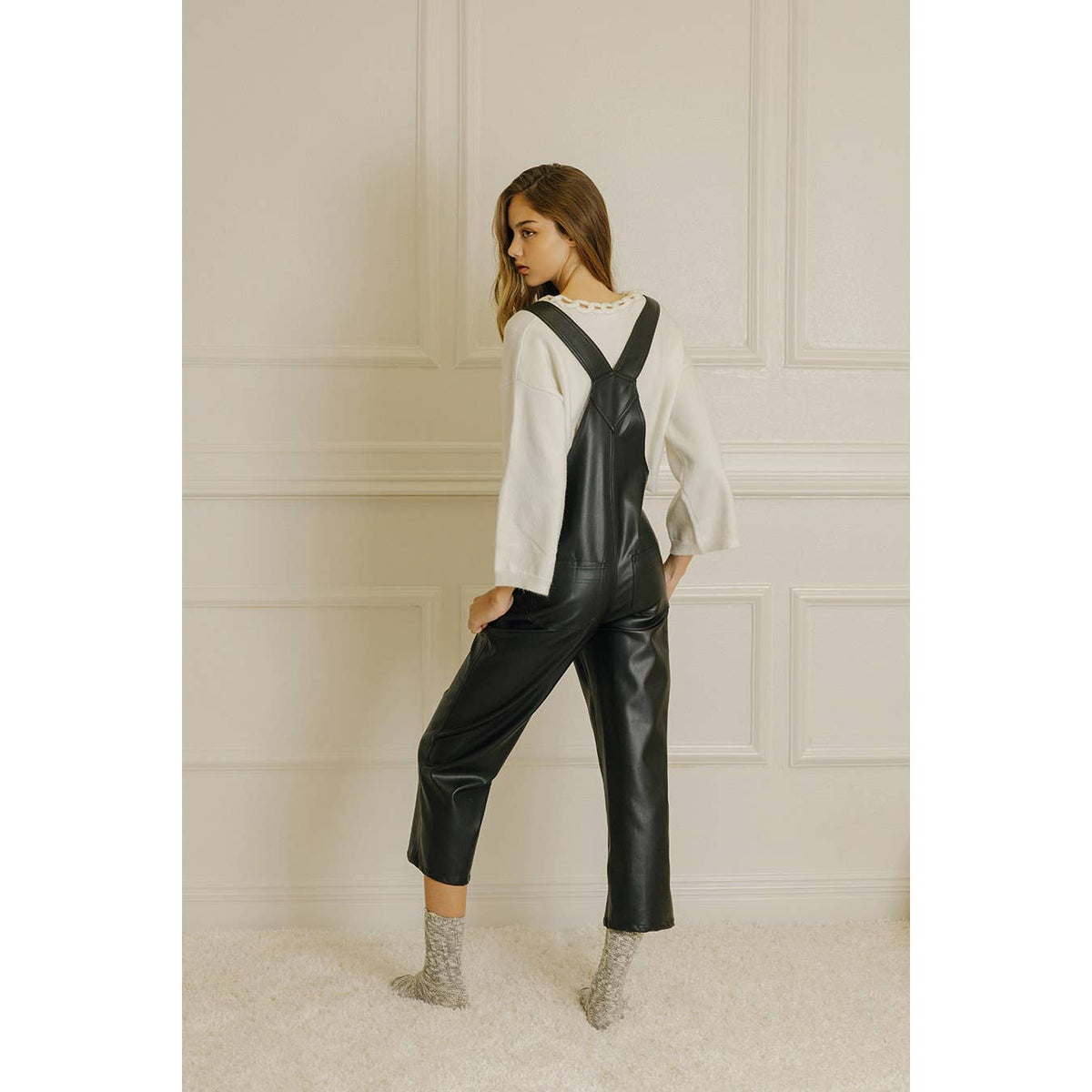 Faux Leather Black Overall Pants - Premium Overalls from STORIA - Just $88! Shop now at Ida Louise Boutique