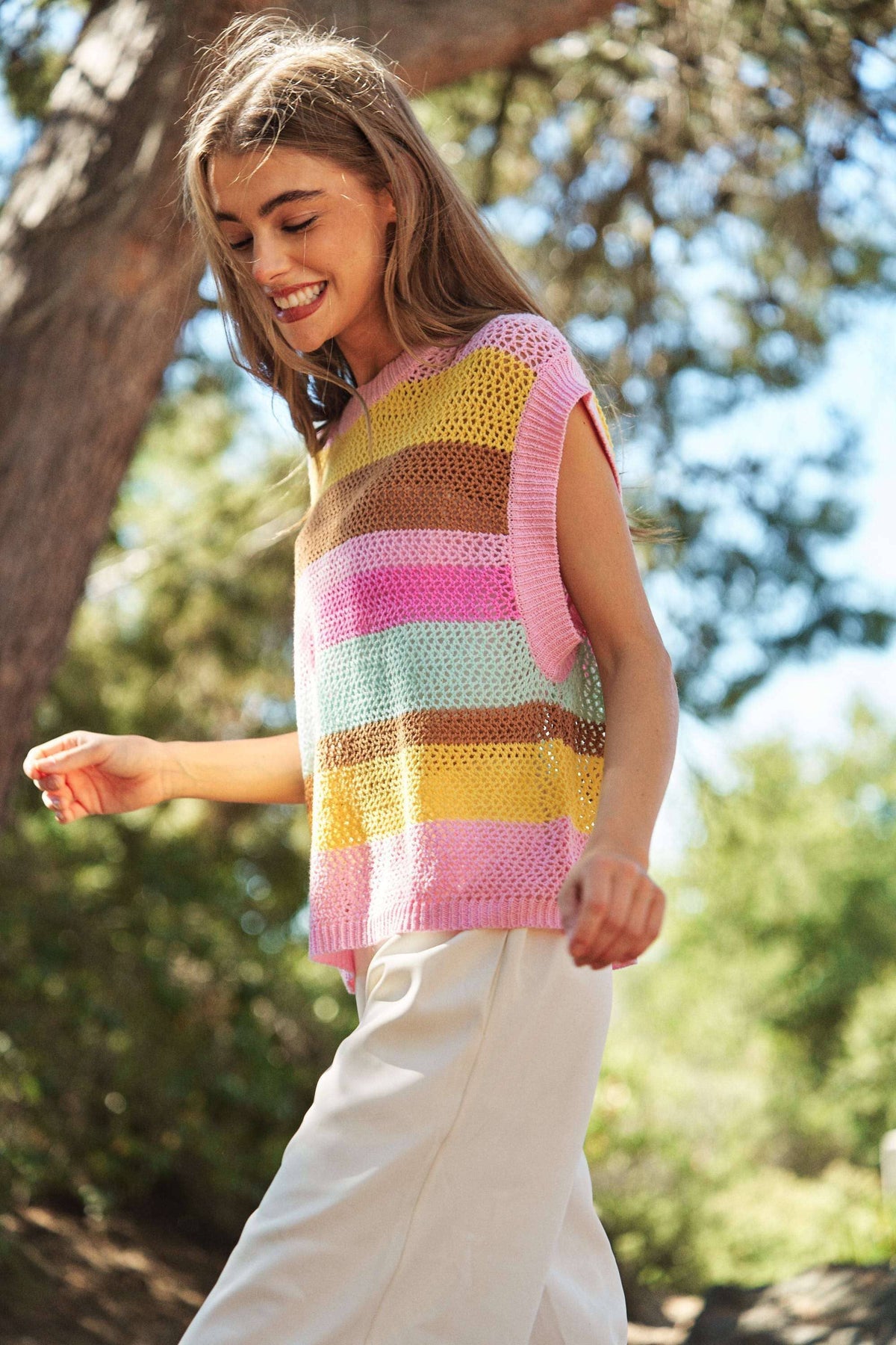 PLUS CROCHET MULTI STRIPED PULLOVER KNIT VEST - Premium Tops from Davi & Dani - Just $50! Shop now at Ida Louise Boutique