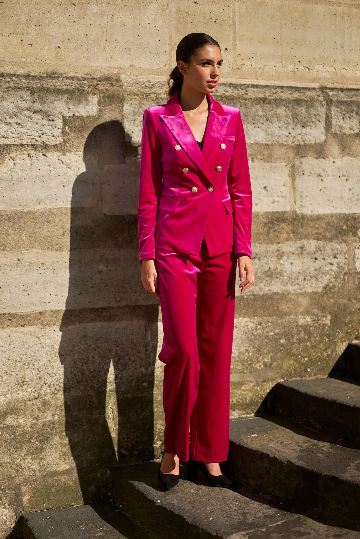 Fuscia Pink Velvet Pants - Premium Jacket from CHOKLATE PARIS - Just $80! Shop now at Ida Louise Boutique