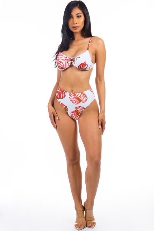 Two Piece Tropical Leave Print Bikini - Premium swimsuit from Mermaid Swimwear - Just $58! Shop now at Ida Louise Boutique