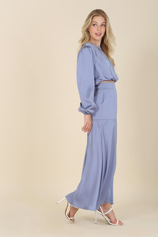 Dressed up satin two-piece mermaid dress set - Premium 2 Piece Set from Lilou - Just $62! Shop now at Ida Louise Boutique