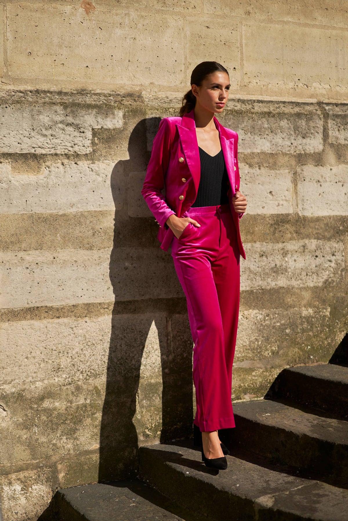 Fuscia Pink Velvet Pants - Premium Jacket from CHOKLATE PARIS - Just $80! Shop now at Ida Louise Boutique