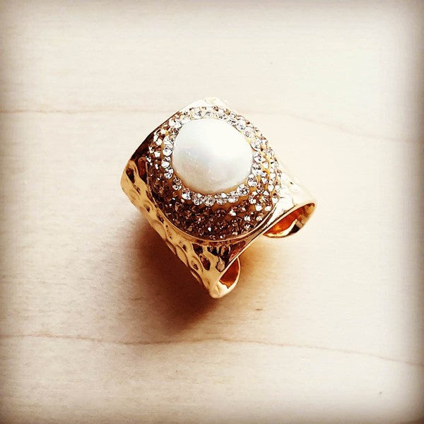 Freshwater Pearl Cuff Matte Gold Adjustable Ring - Premium Ring from The Jewelry Junkie - Just $40! Shop now at Ida Louise Boutique