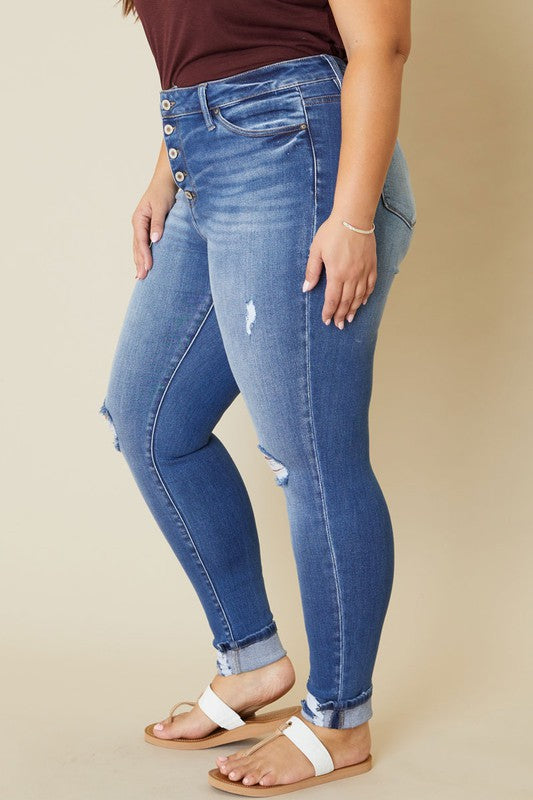 Kan Can Plus High Rise Button Fly Ankle Skinny - Premium Jeans from Kan Can USA - Just $70! Shop now at Ida Louise Boutique