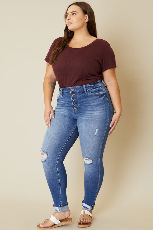 Kan Can Plus High Rise Button Fly Ankle Skinny - Premium Jeans from Kan Can USA - Just $70! Shop now at Ida Louise Boutique