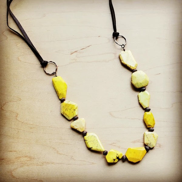 Yellow Turquoise Stone Necklace w/ Leather Ties - Premium Necklace from The Jewelry Junkie - Just $58! Shop now at Ida Louise Boutique