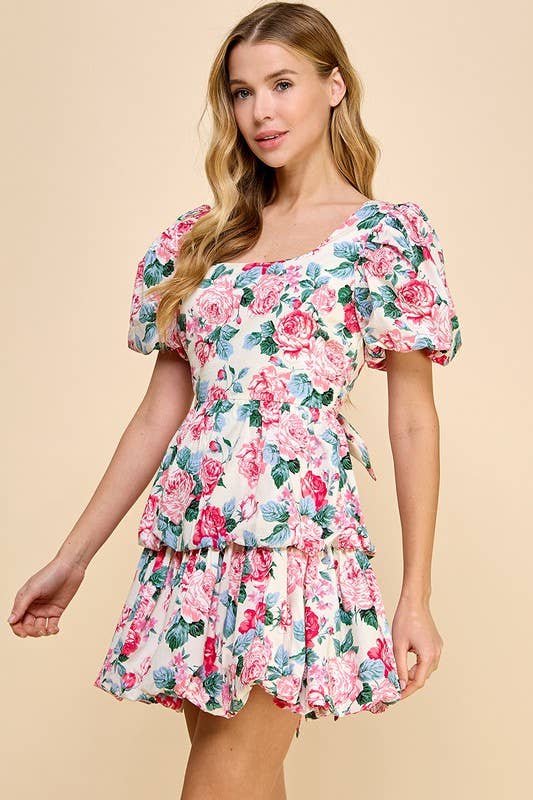 Bubble Hem Floral Mini Dress - Premium Dresses from TCEC - Just $74! Shop now at Ida Louise Boutique