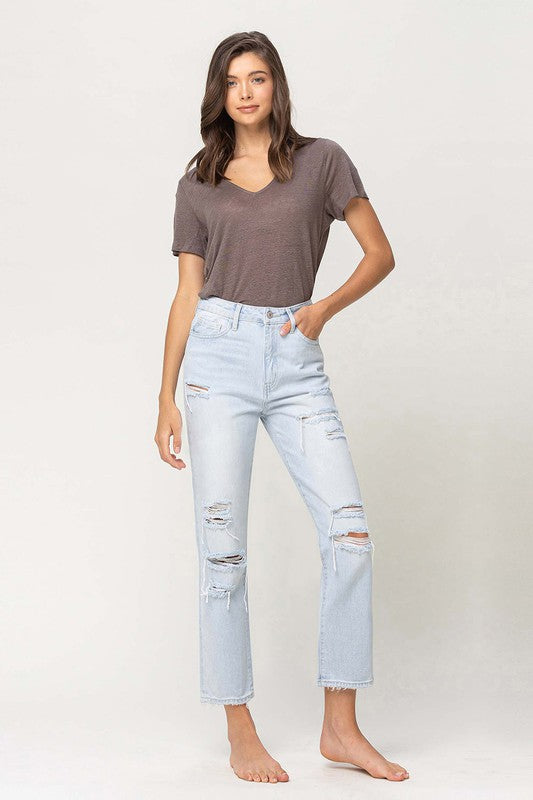 Super High Rise Distressed Crop Straight Jeans - Premium Jeans from VERVET by Flying Monkey - Just $68! Shop now at Ida Louise Boutique