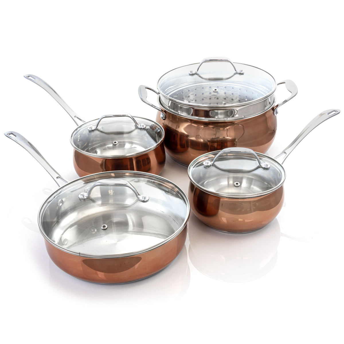 Oster Carabello 9 Piece Stainless Steel Cookware Combo Set in Copper - Premium Cookware Bundles from Oster - Just $75.97! Shop now at Ida Louise Boutique
