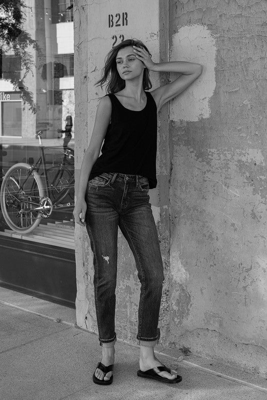 Cuffed Stretch Boyfriend - Premium Jeans from Flying Monkey - Just $68! Shop now at Ida Louise Boutique