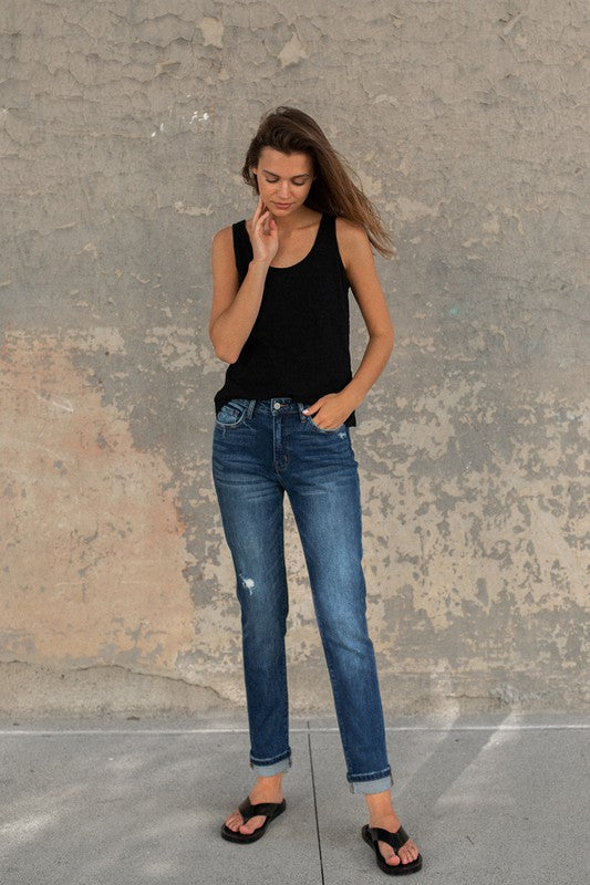 Cuffed Stretch Boyfriend - Premium Jeans from Flying Monkey - Just $68! Shop now at Ida Louise Boutique
