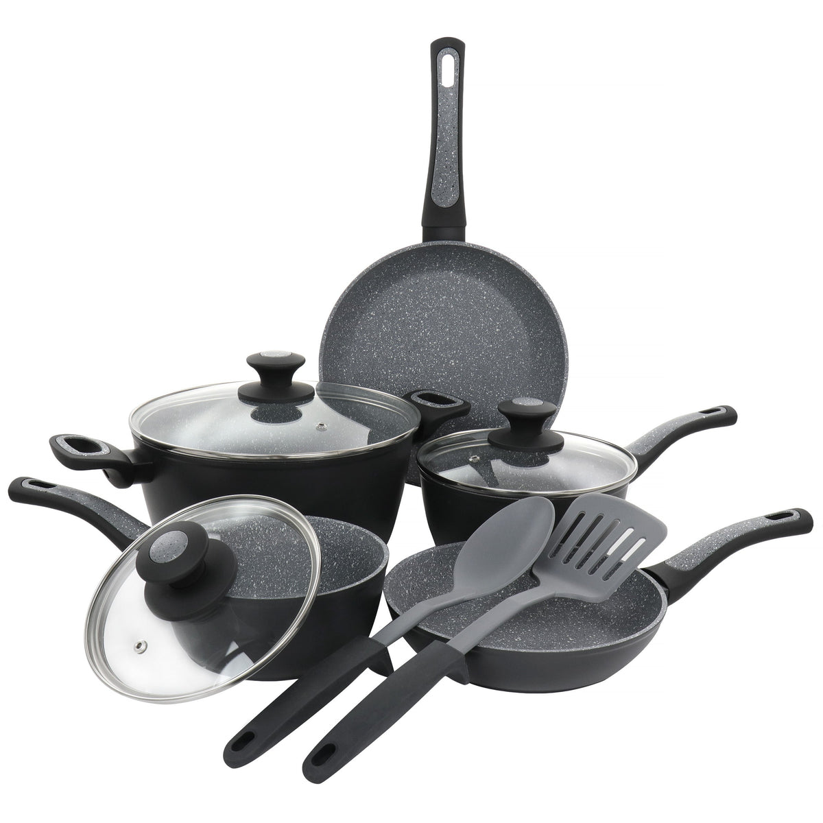 Oster 10 Piece Non-Stick Aluminum Cookware Set in Black and Grey Speckle - Premium Cookware Bundles from Oster - Just $87.59! Shop now at Ida Louise Boutique