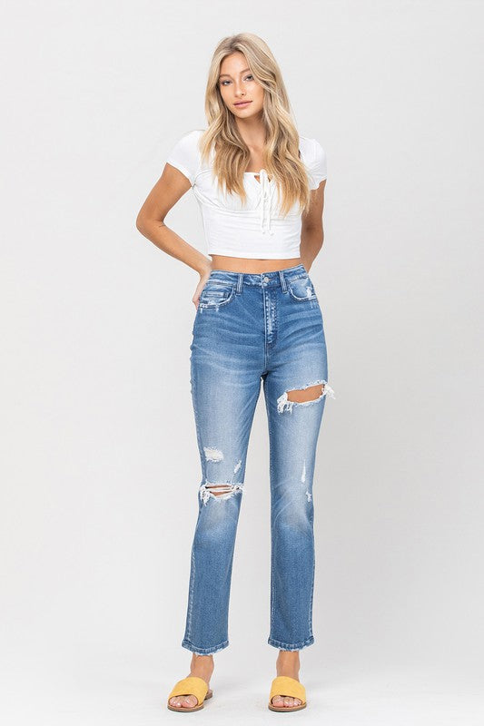 Super High Rise Distressed Straight - Premium Jeans from VERVET by Flying Monkey - Just $68! Shop now at Ida Louise Boutique