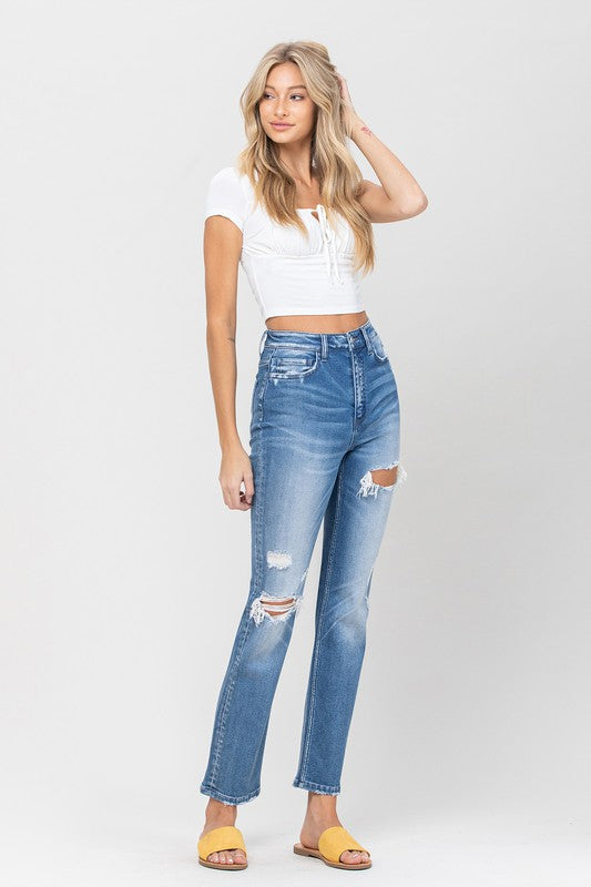 Super High Rise Distressed Straight - Premium Jeans from VERVET by Flying Monkey - Just $68! Shop now at Ida Louise Boutique