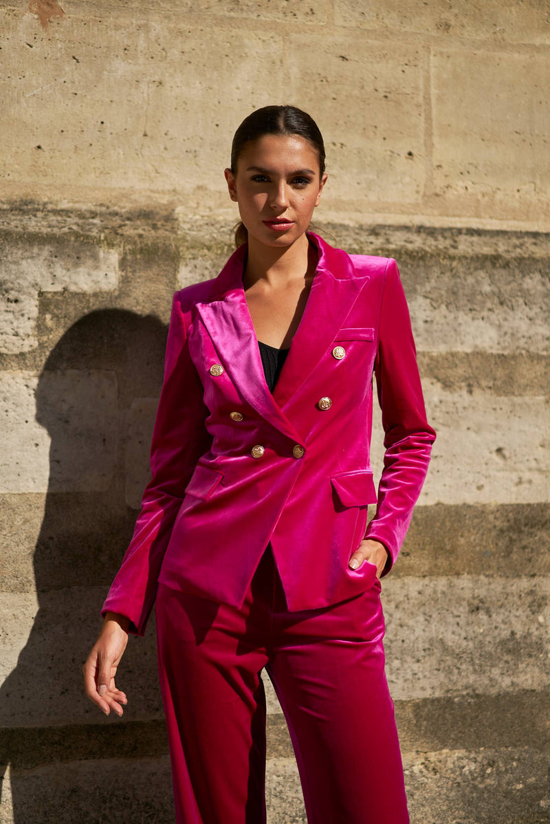 Fuscia Pink Velvet Pants - Premium Jacket from CHOKLATE PARIS - Just $80! Shop now at Ida Louise Boutique