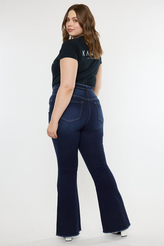 Plus High Rise Double WB Fray Hem Flare Jeans - Premium Jeans from Kan Can USA - Just $78! Shop now at Ida Louise Boutique