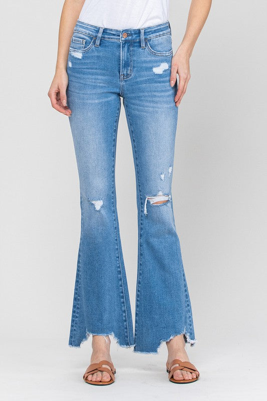 Whitney Mid Rise Mini Flare Jeans With Raw Hem – The Twisted Chandelier