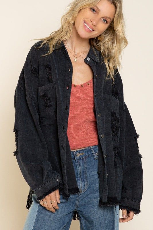 Fringe Distressed Oversized Jacket - Premium  from POL - Just $66! Shop now at Ida Louise Boutique