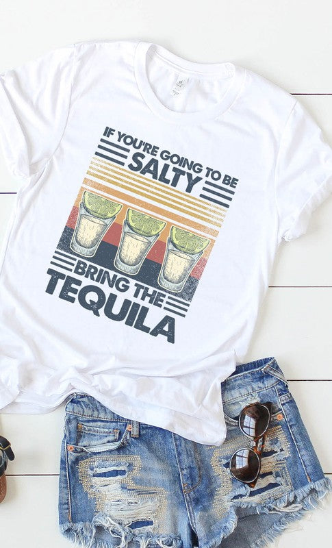 Salty, bring the tequila retro graphic tee PLUS - Premium T-Shirt from Kissed Apparel - Just $43! Shop now at Ida Louise Boutique