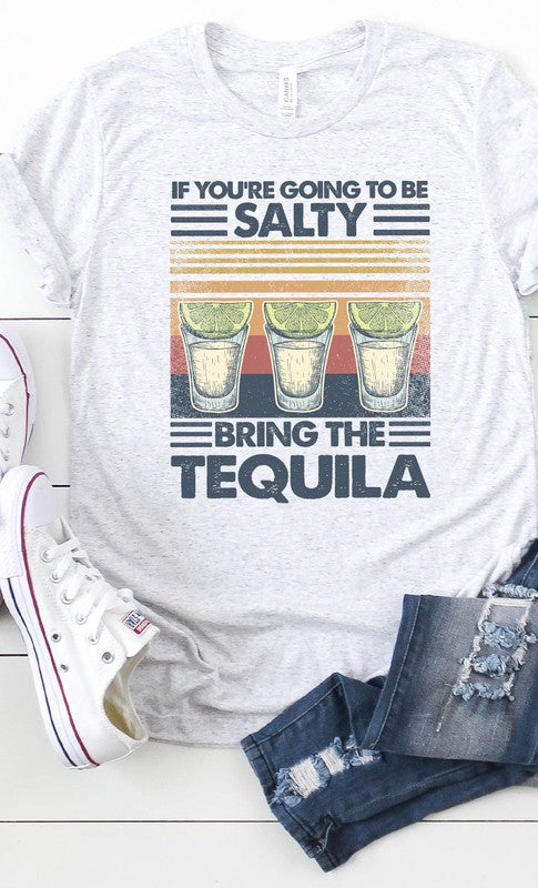 Salty, bring the tequila retro graphic tee PLUS - Premium T-Shirt from Kissed Apparel - Just $43! Shop now at Ida Louise Boutique