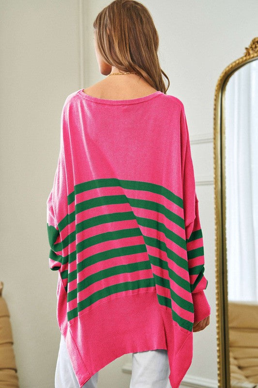 Multi Striped Elbow Patch Loose Fit Sweater Top - Premium  from Davi & Dani - Just $58! Shop now at Ida Louise Boutique