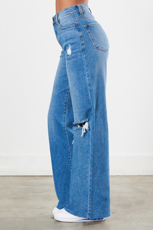 Distressed Wide Leg Jeans - Premium Jeans from Vibrant M.i.U - Just $60! Shop now at Ida Louise Boutique