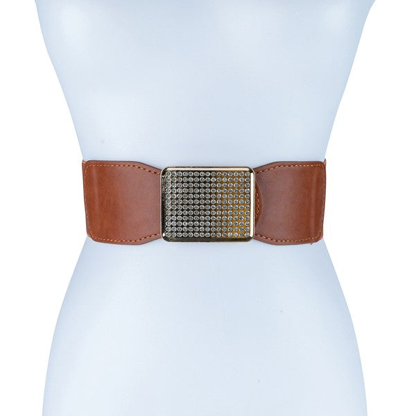 RECTANGLE RHINESTONED SMOCKED LEATHER BELT - Premium Belt from Bella Chic - Just $22! Shop now at Ida Louise Boutique