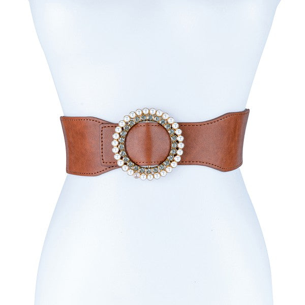 PEARL AND RHINESTONE ROUND BUCKLE BELT - Premium Belt from Bella Chic - Just $15! Shop now at Ida Louise Boutique