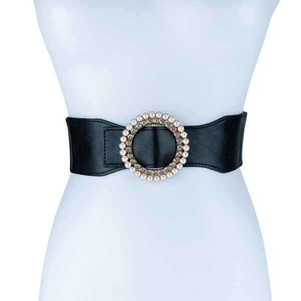 PEARL AND RHINESTONE ROUND BUCKLE BELT - Premium Belt from Bella Chic - Just $15! Shop now at Ida Louise Boutique