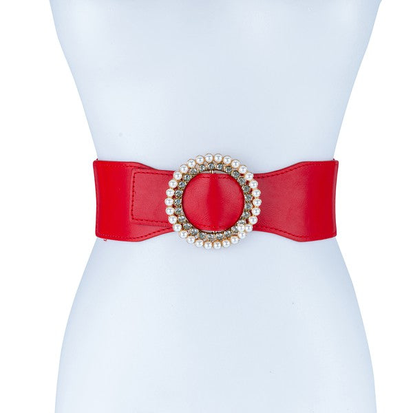 PEARL AND RHINESTONE ROUND BUCKLE BELT - Premium Belt from Bella Chic - Just $15! Shop now at Ida Louise Boutique