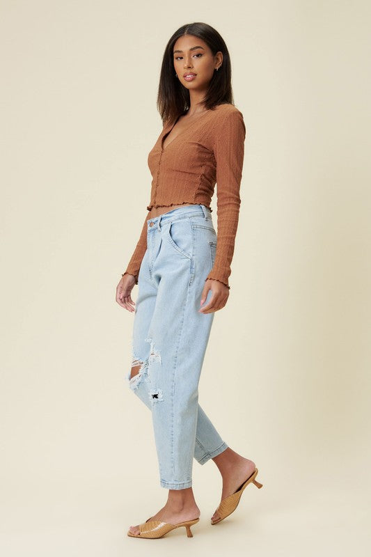 Distressed Slouchy Jeans - Premium Jeans from Vibrant M.i.U - Just $68! Shop now at Ida Louise Boutique